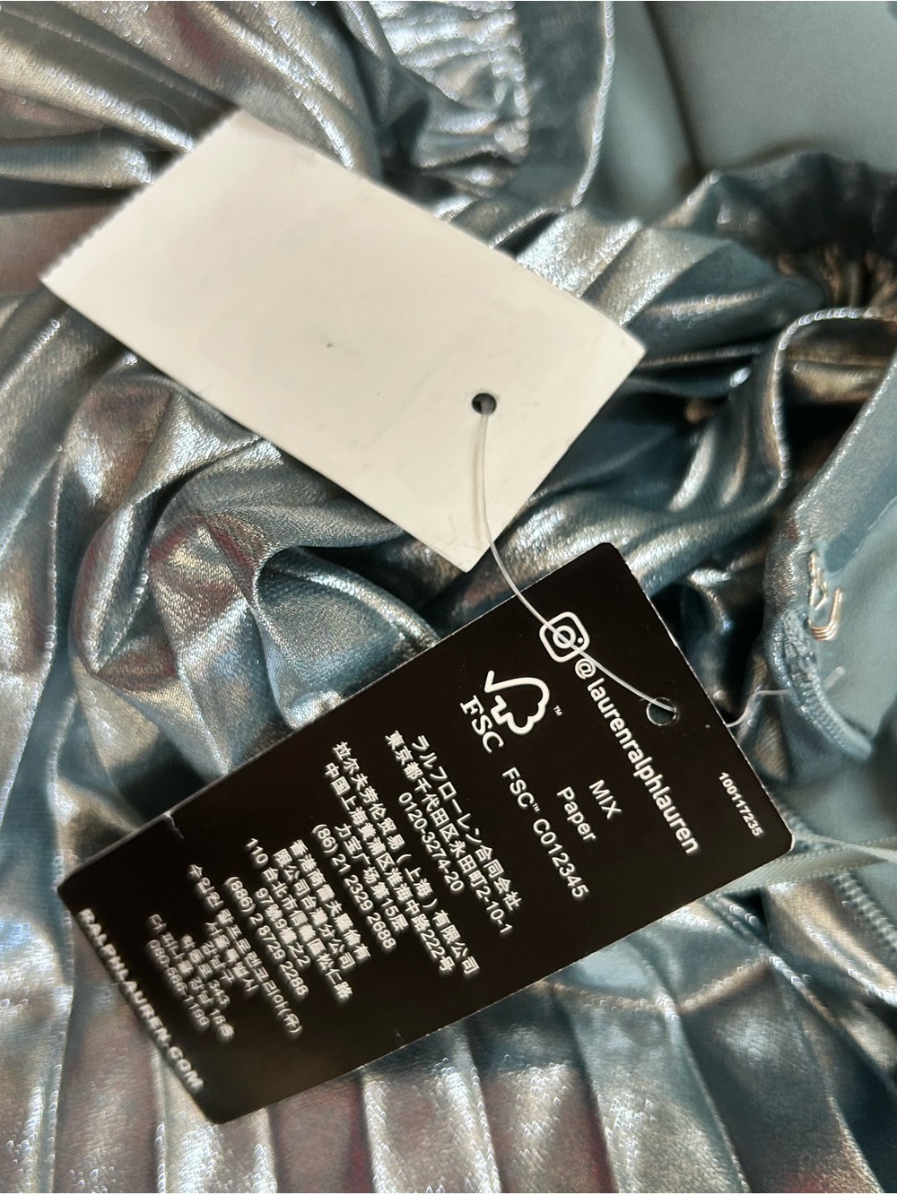 NWT Lauren by Ralph Lauren Metallic Pleated Midi Skirt Silver Blue Size 10 - Picture 7 of 9
